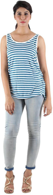 KOTTY Casual Sleeveless Striped Women Dark Green Top 