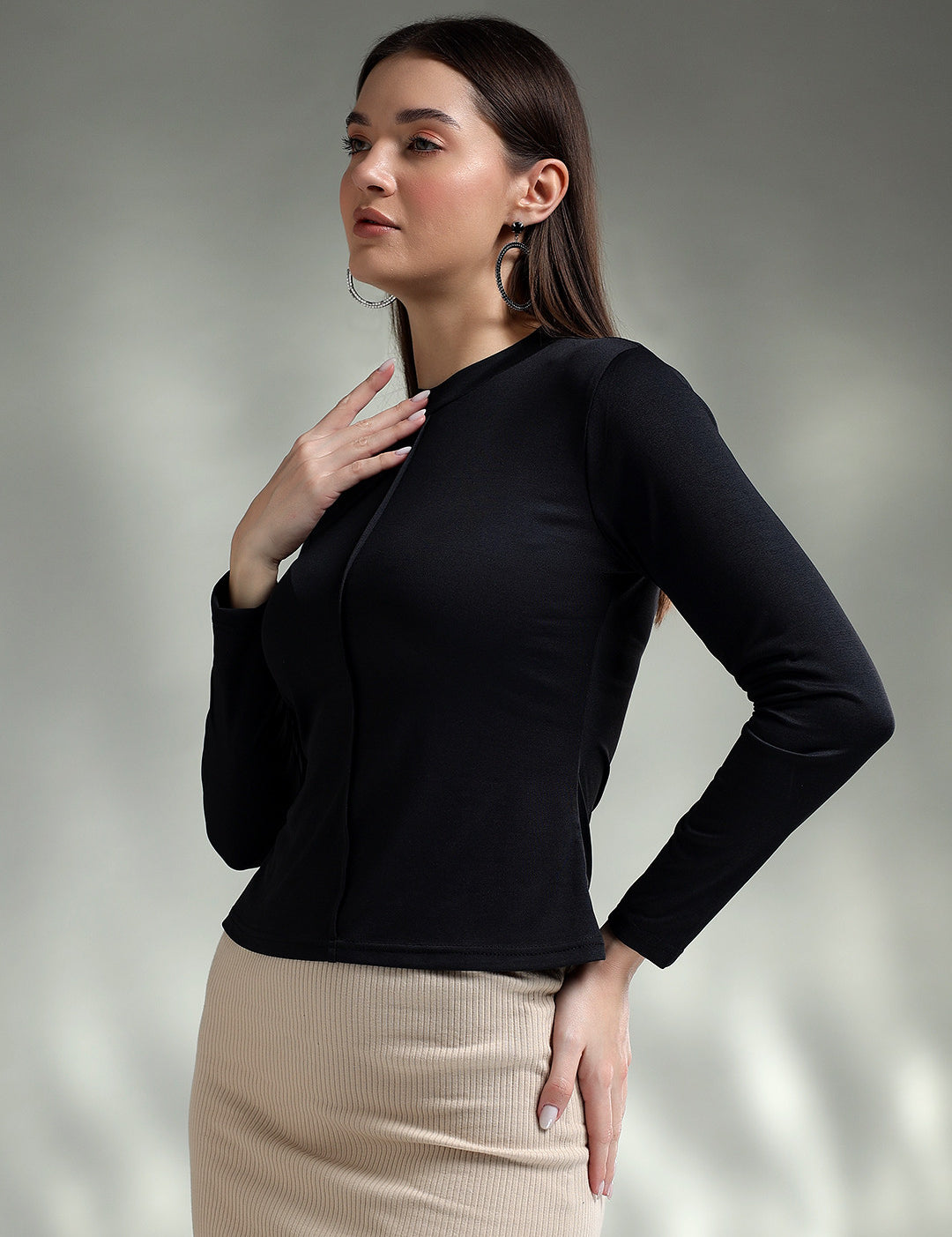 KOTTY Casual Solid Women Black Top 