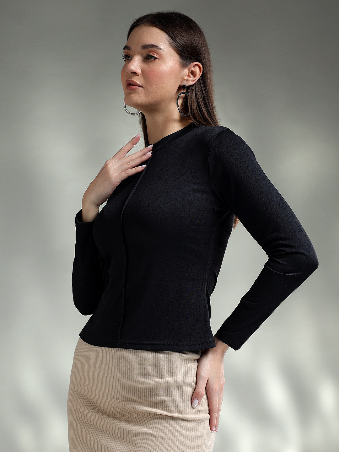 KOTTY Casual Solid Women Black Top 
