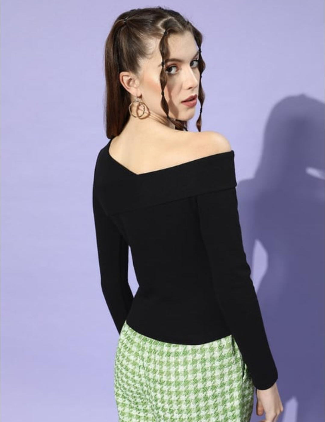 KOTTY Casual Solid Women Black Top 
