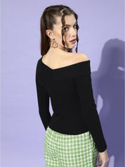KOTTY Casual Solid Women Black Top 