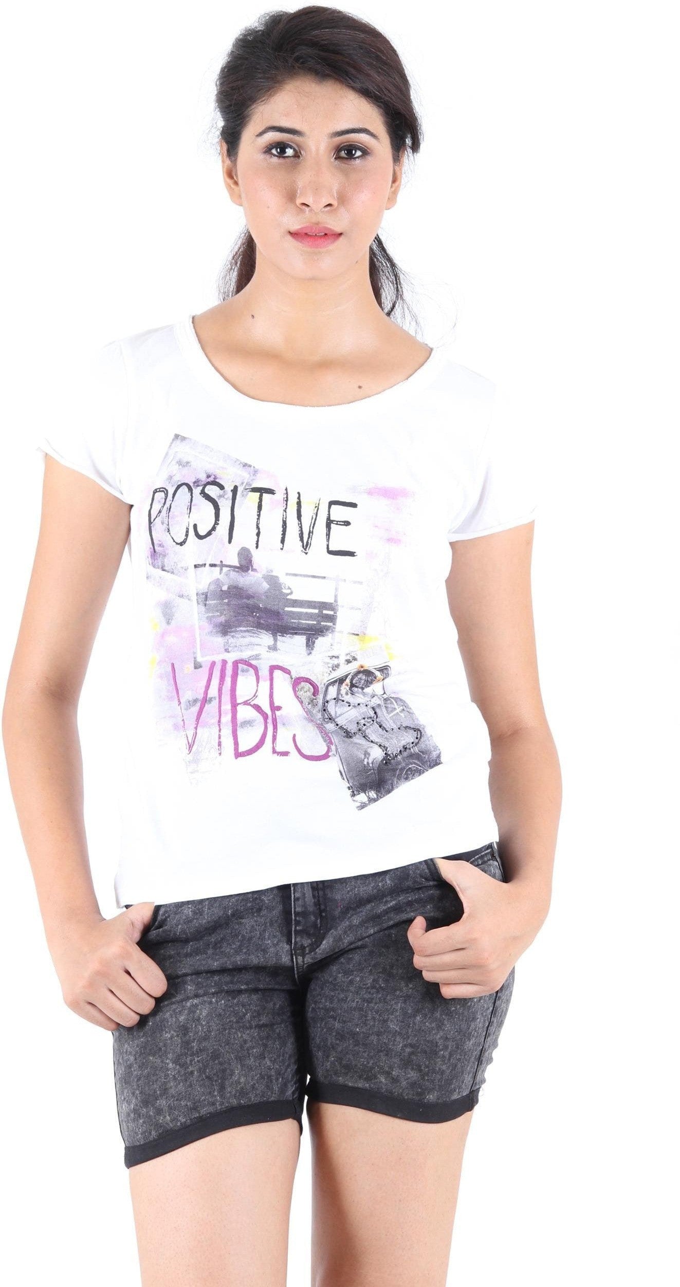 KOTTY Casual Short Sleeve Printed Women White Top 