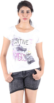 KOTTY Casual Short Sleeve Printed Women White Top 