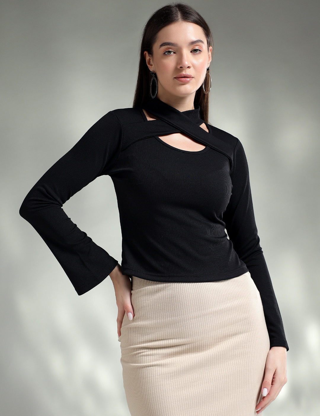 KOTTY Casual Solid Women Black Top 