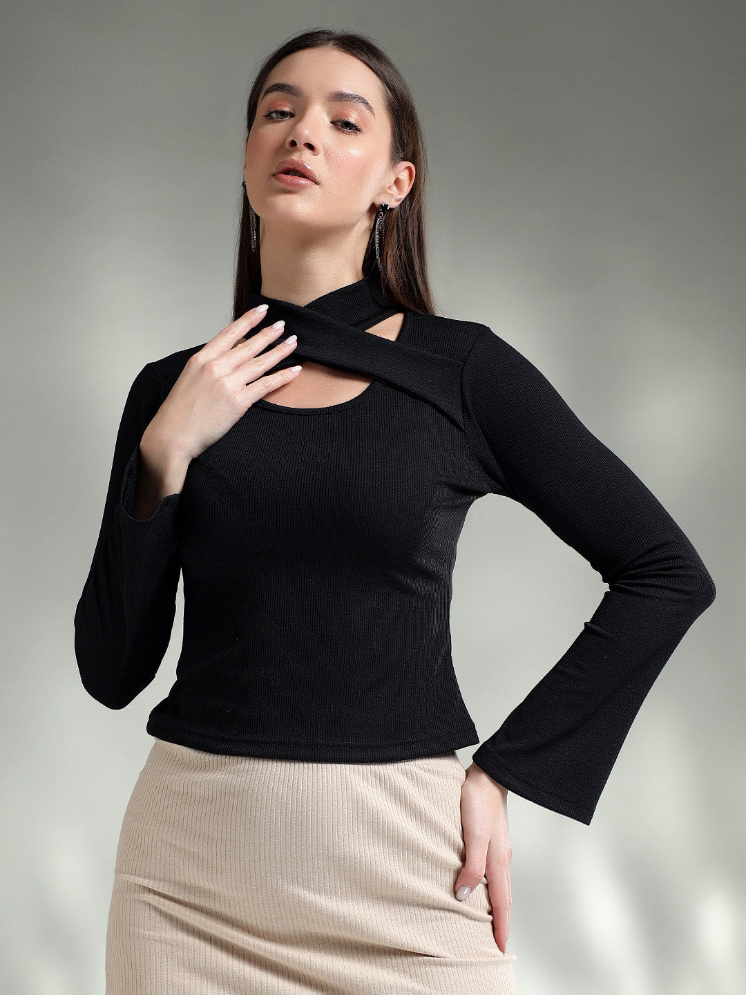 KOTTY Casual Solid Women Black Top 