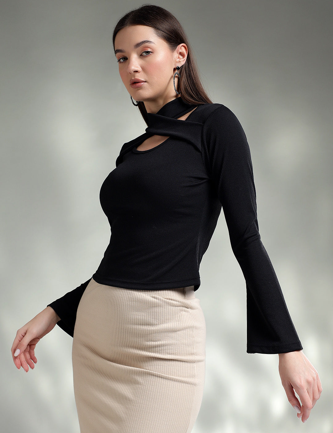 KOTTY Casual Solid Women Black Top 