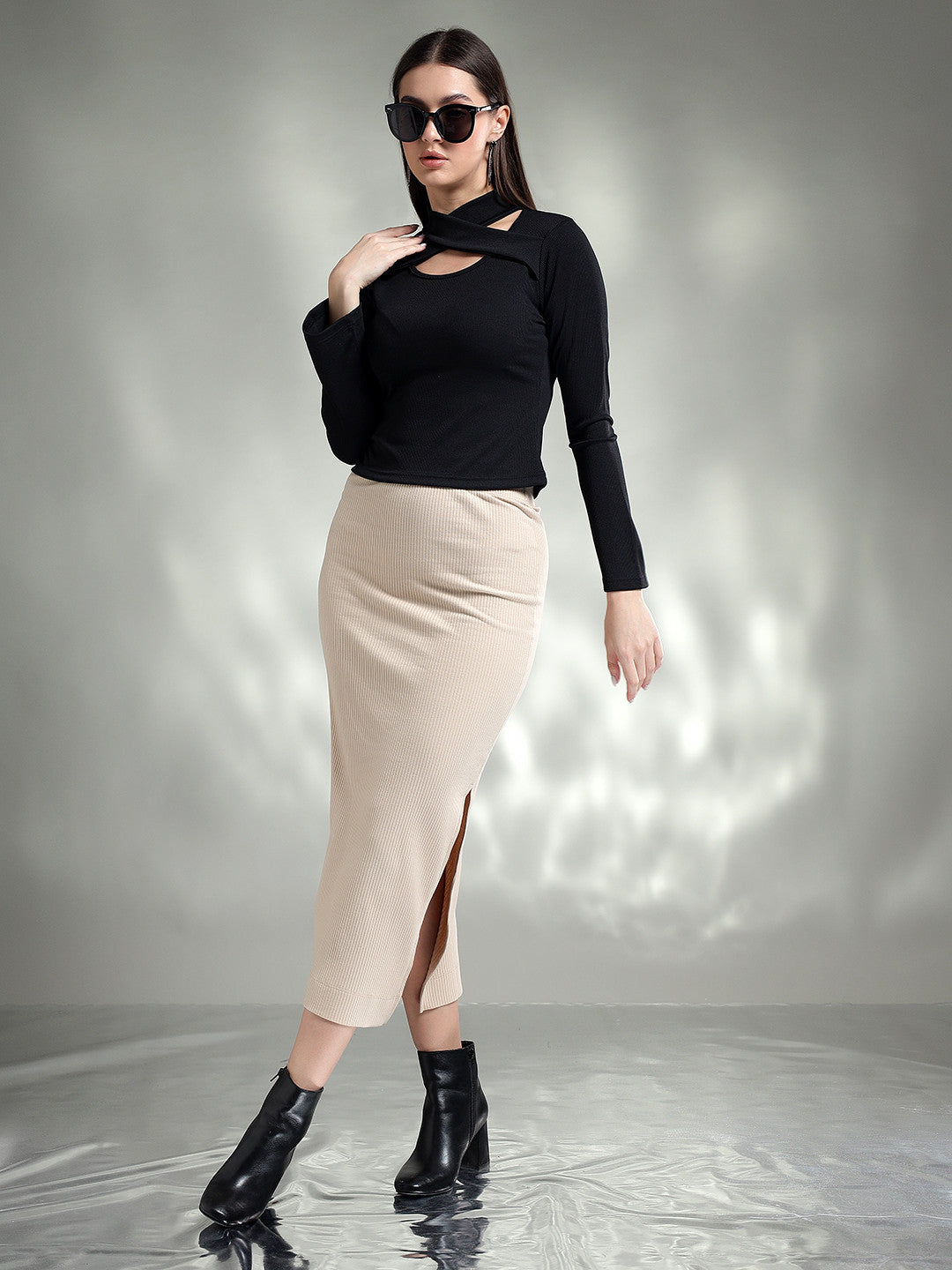 KOTTY Casual Solid Women Black Top 