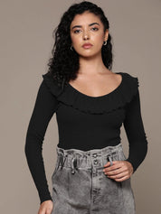 KOTTY Casual Solid Women Black Top 