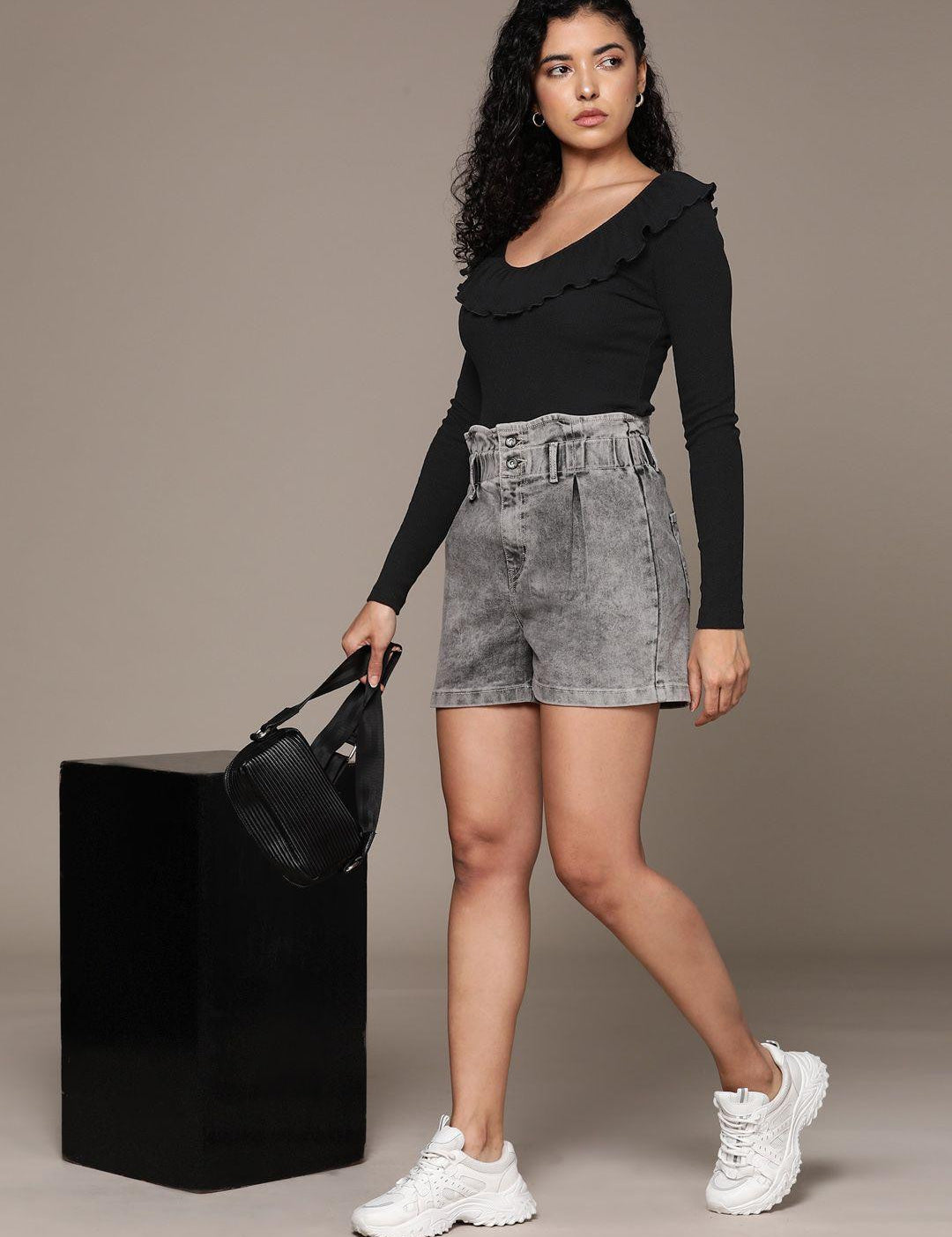 KOTTY Casual Solid Women Black Top 