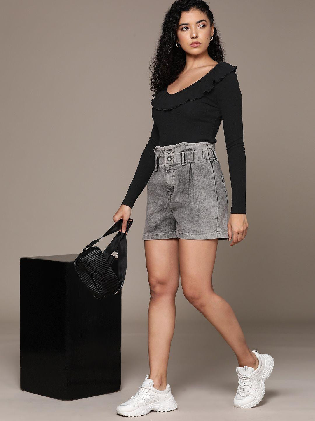 KOTTY Casual Solid Women Black Top 