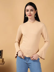 KOTTY Casual Solid Women Beige Top 