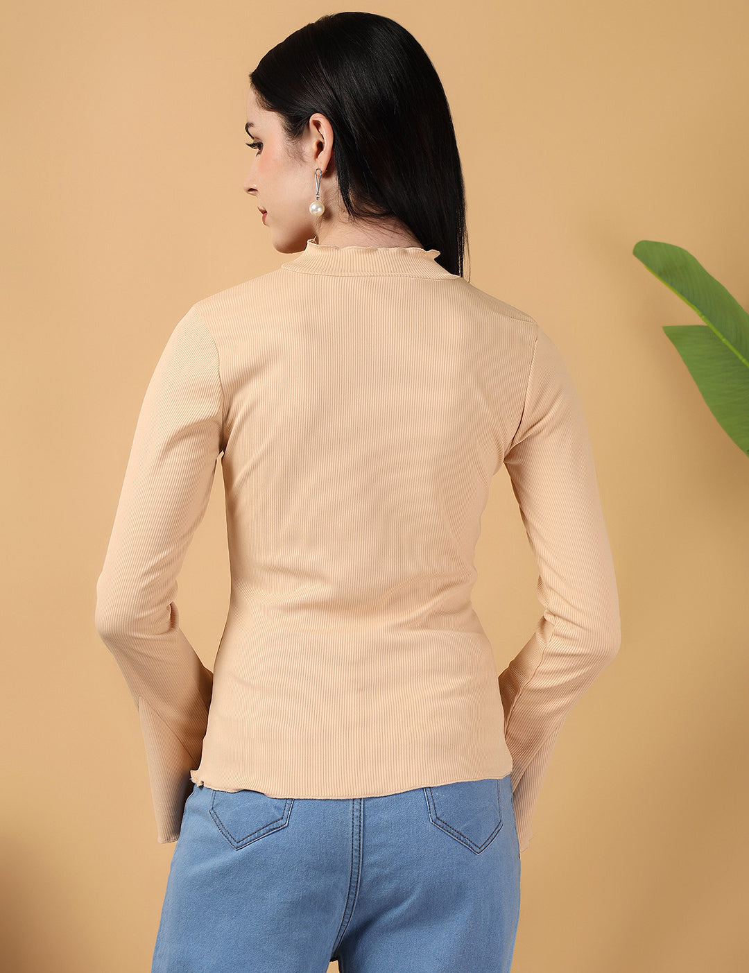 KOTTY Casual Solid Women Beige Top 