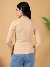 KOTTY Casual Solid Women Beige Top 