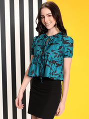 KOTTY Casual Printed Women Black, Blue Top 