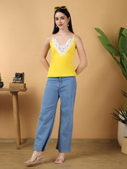 KOTTY Casual Solid Women Yellow Top 