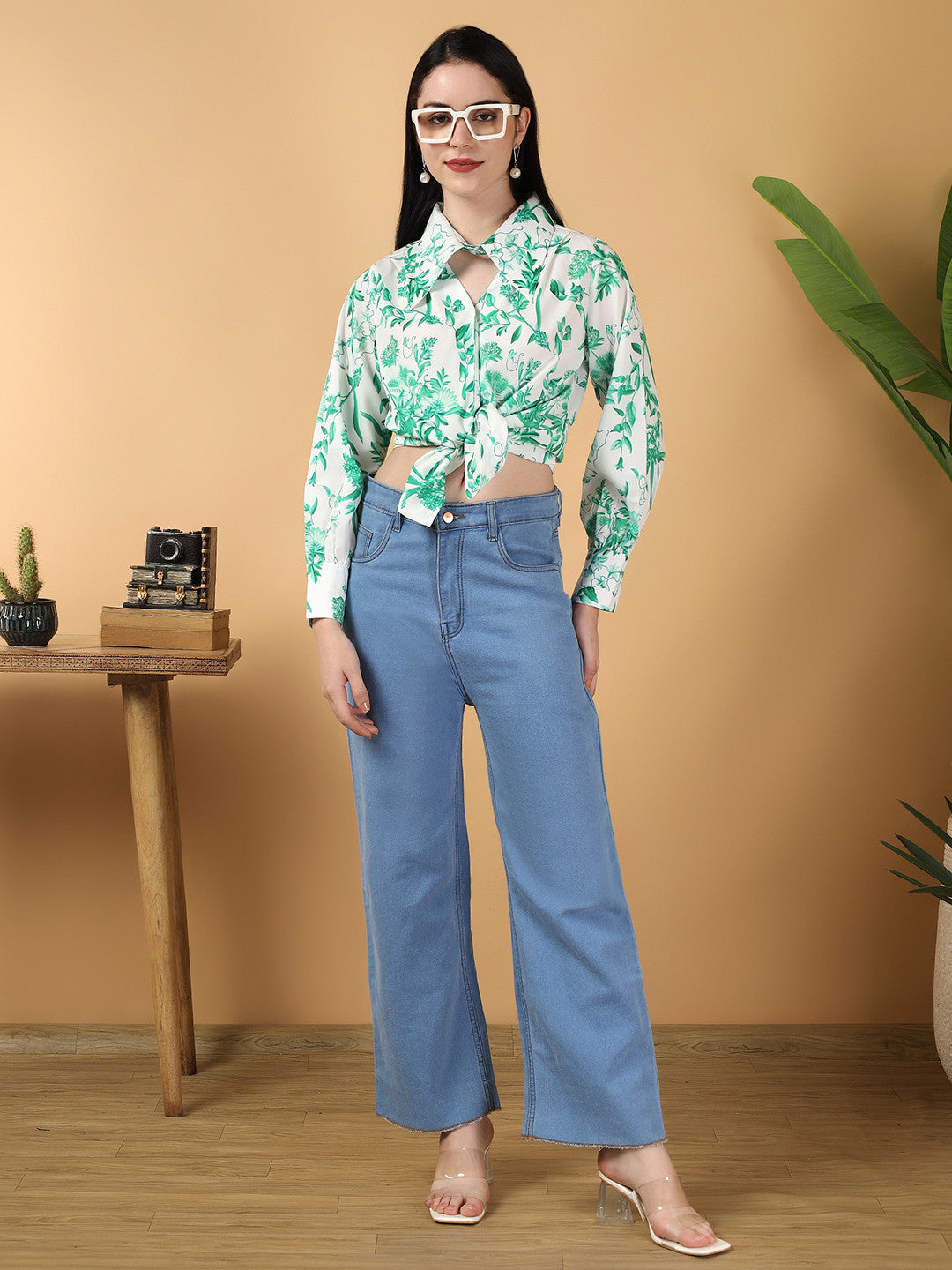 KOTTY Casual Floral Print Women Green Top 