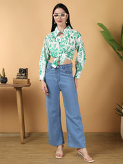 KOTTY Casual Floral Print Women Green Top 