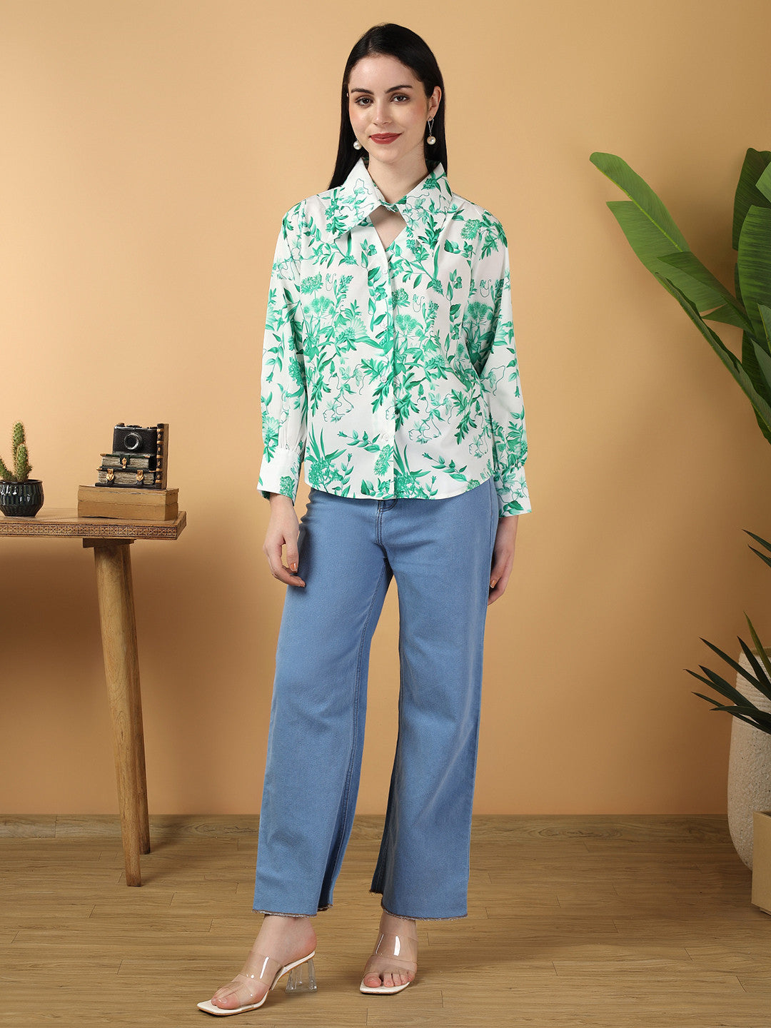 KOTTY Casual Floral Print Women Green Top 