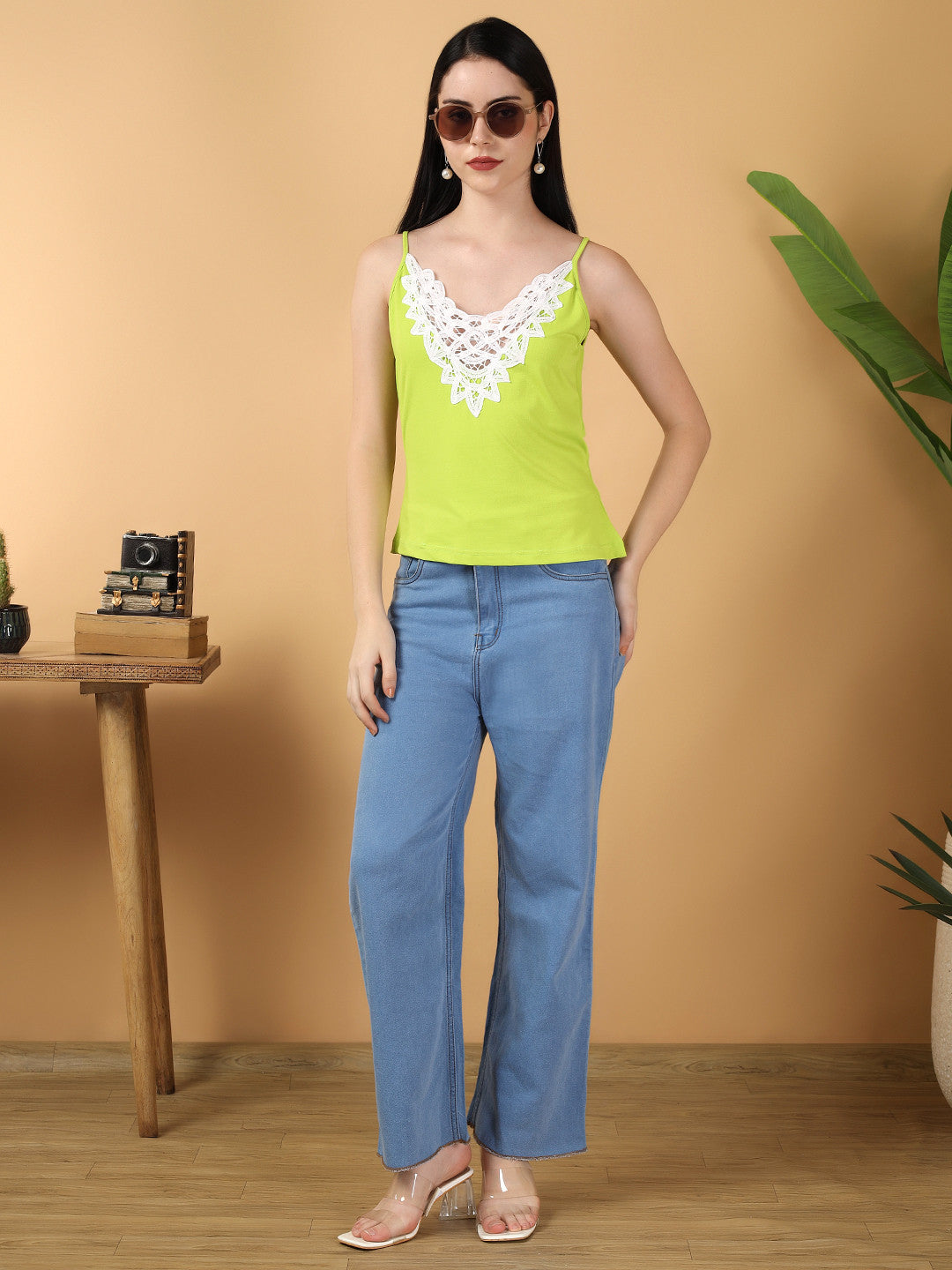 KOTTY Casual Solid Women Green Top 