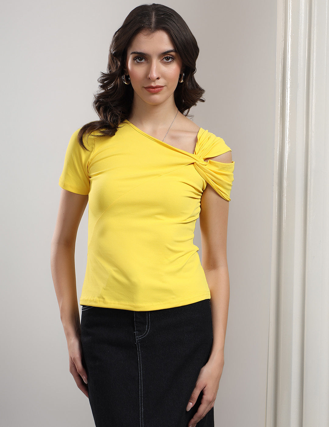 KOTTY Casual Solid Women Yellow Top 