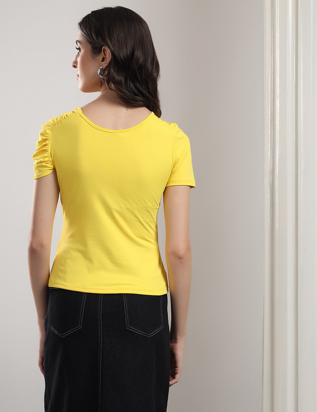KOTTY Casual Solid Women Yellow Top 