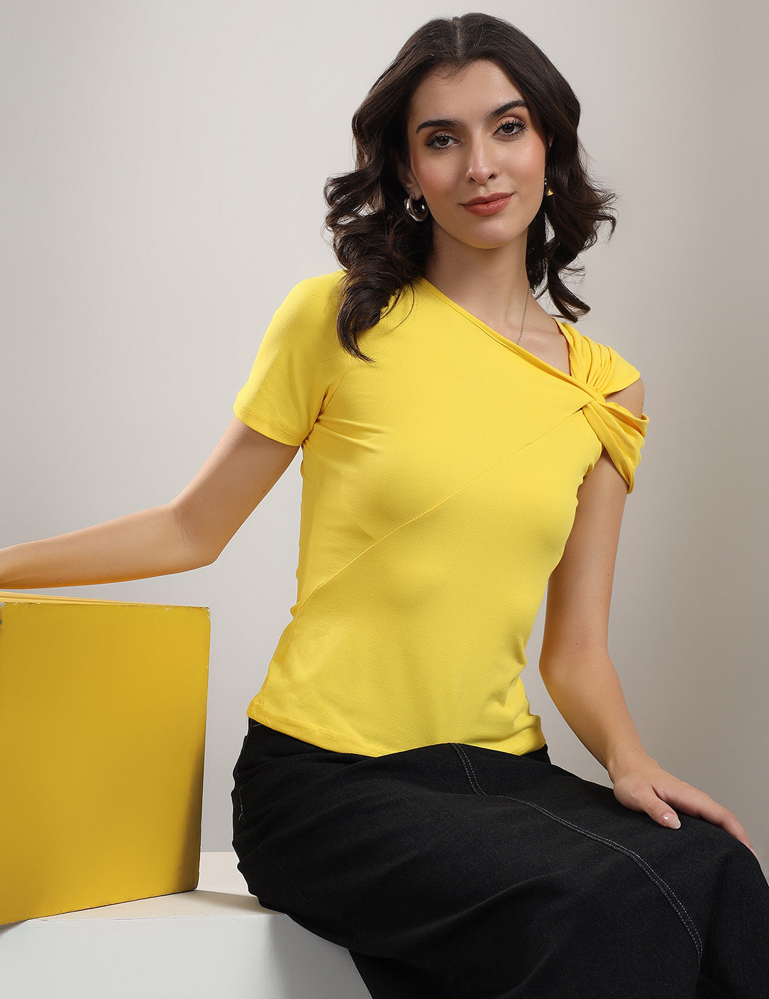 KOTTY Casual Solid Women Yellow Top 