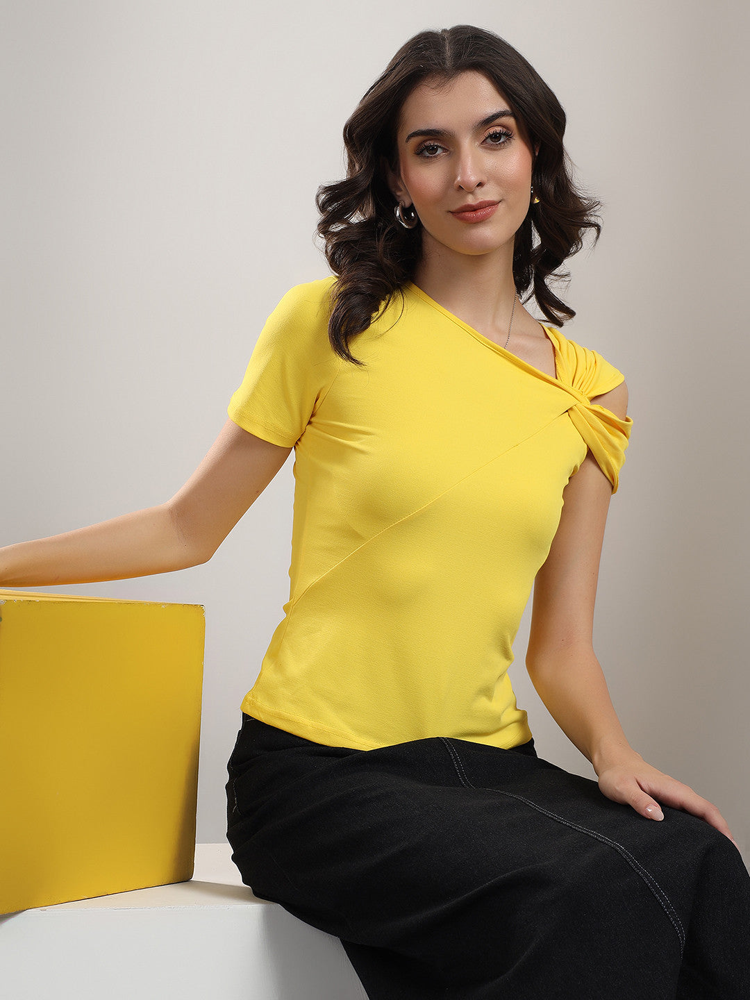 KOTTY Casual Solid Women Yellow Top 