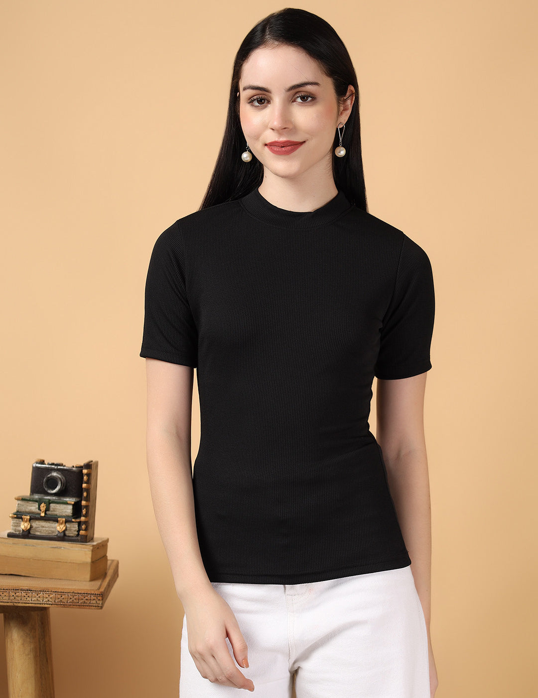 KOTTY Casual Solid Women Black Top 