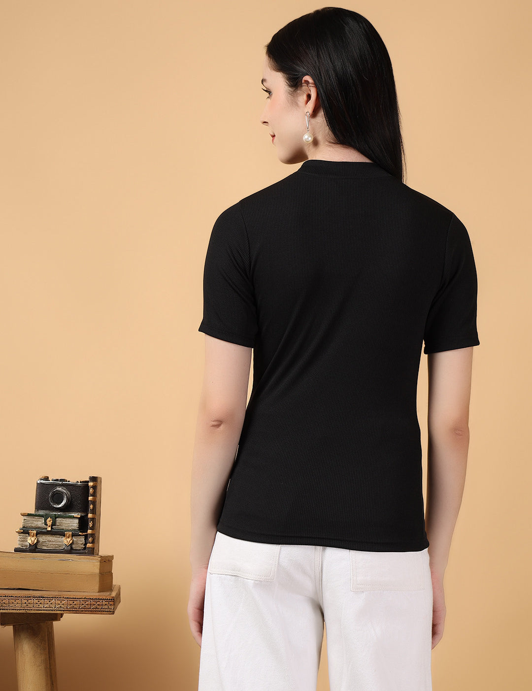 KOTTY Casual Solid Women Black Top 