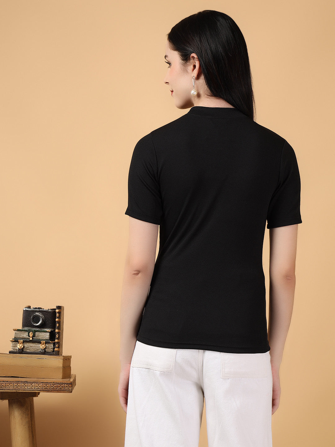 KOTTY Casual Solid Women Black Top 