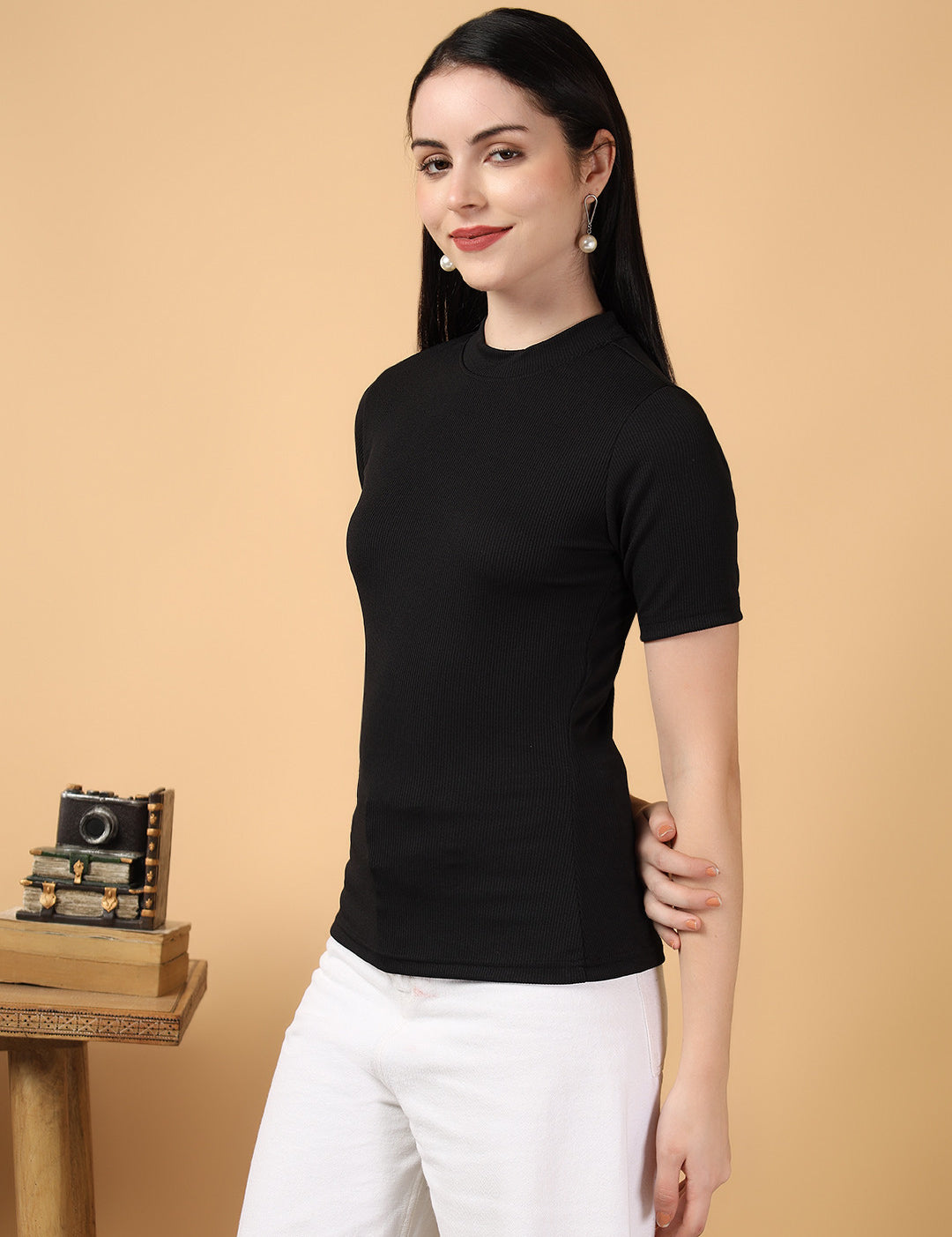 KOTTY Casual Solid Women Black Top 