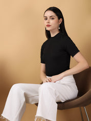 KOTTY Casual Solid Women Black Top 