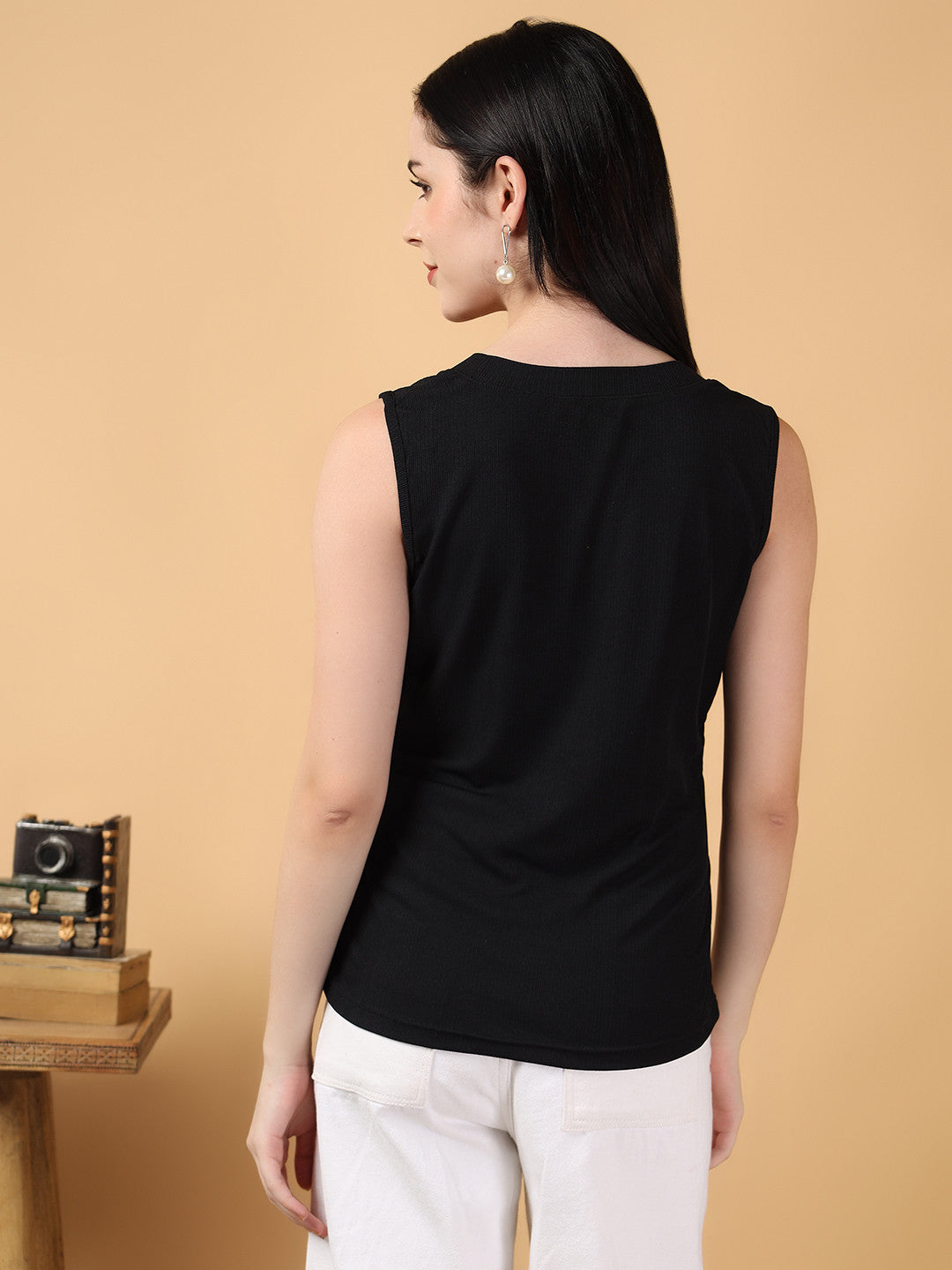 KOTTY Casual Solid Women Black Top 