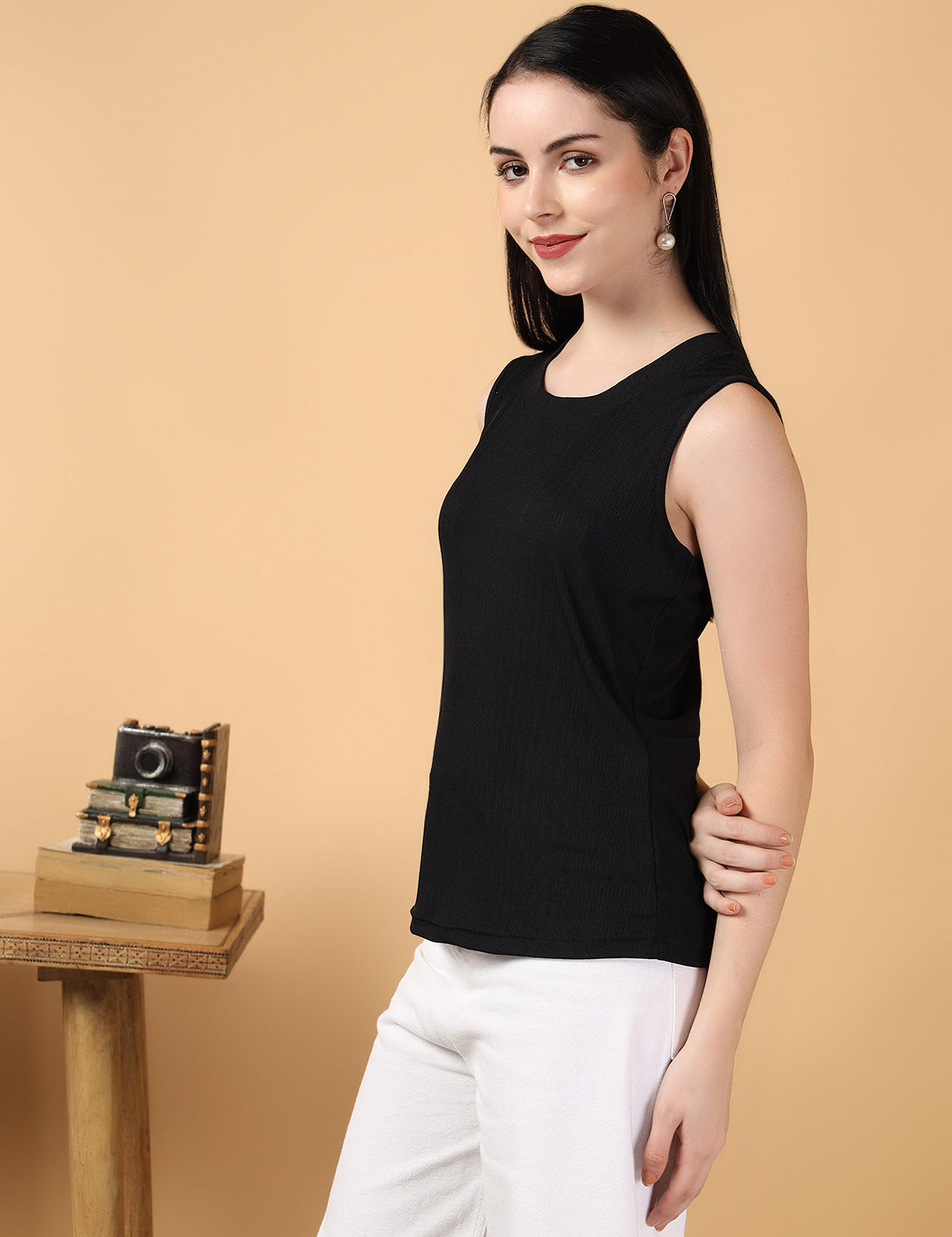 KOTTY Casual Solid Women Black Top 