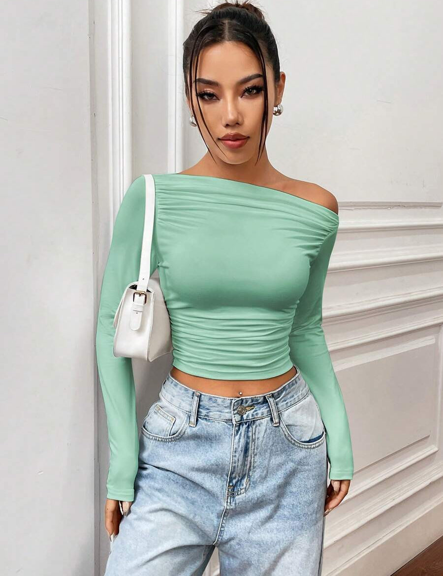 KOTTY Casual Solid Women Green Top 