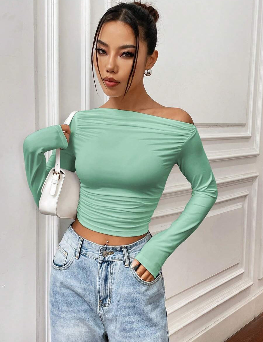 KOTTY Casual Solid Women Green Top 
