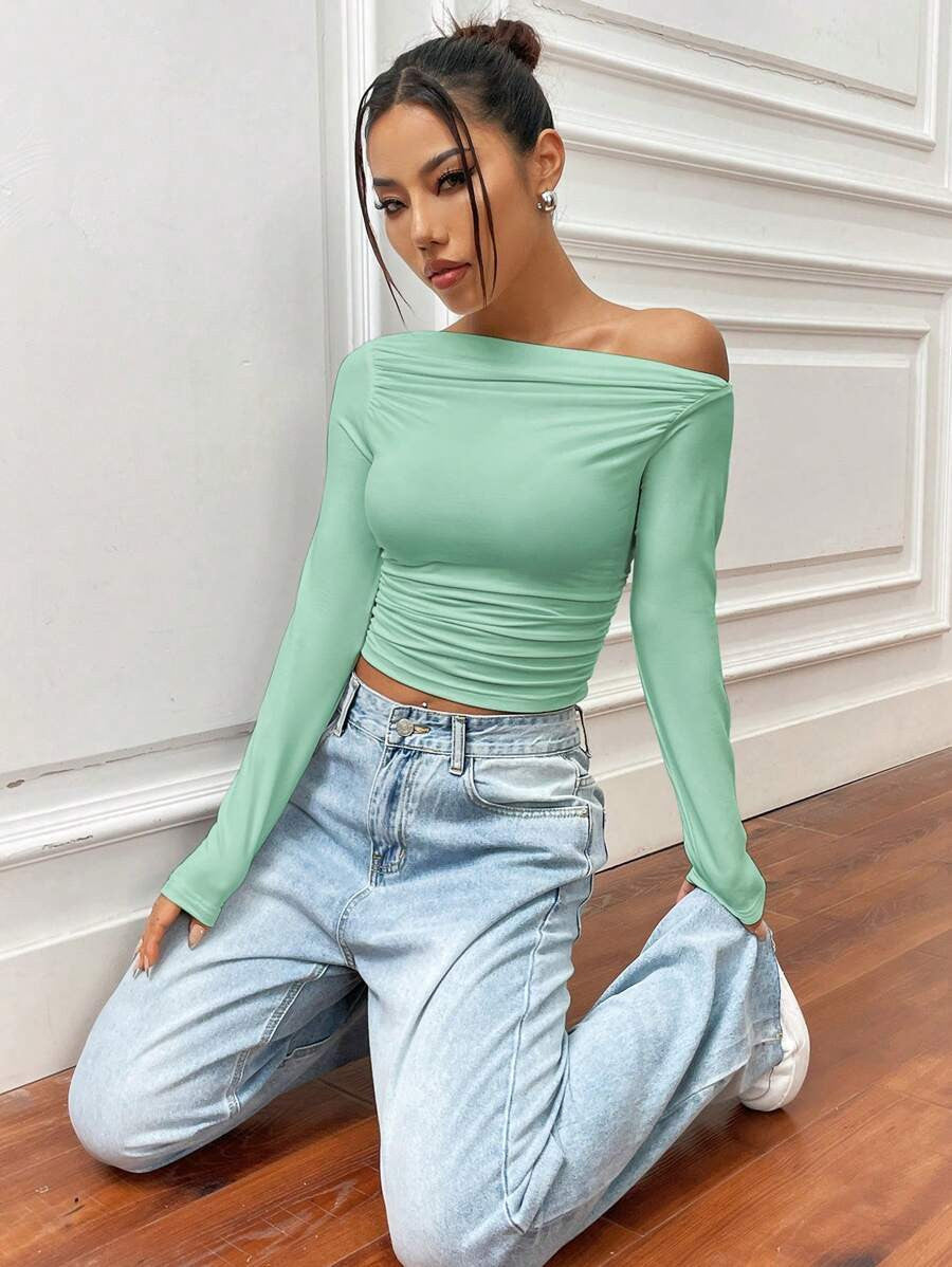 KOTTY Casual Solid Women Green Top 