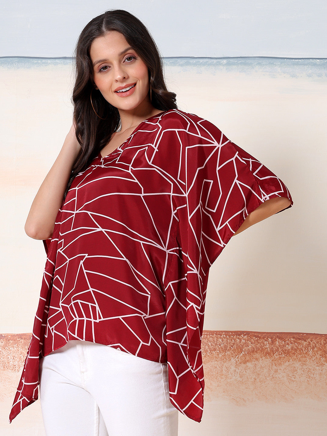 KOTTY Casual Printed Women Maroon Top 