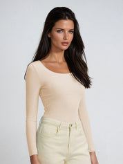 KOTTY Women's Beige Long Sleeve Fitted Top