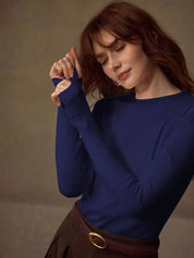 KOTTY Women Solid Royal Blue Long Sleeve Slim Fit Top