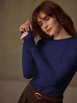 KOTTY Women Solid Royal Blue Long Sleeve Slim Fit Top