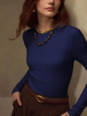 KOTTY Women Solid Royal Blue Long Sleeve Slim Fit Top