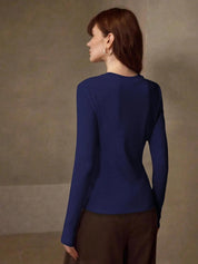 KOTTY Women Solid Royal Blue Long Sleeve Slim Fit Top