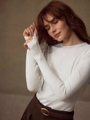 KOTTY Women Solid White Long Sleeve Slim Fit Top