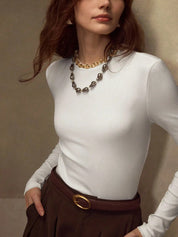 KOTTY Women Solid White Long Sleeve Slim Fit Top