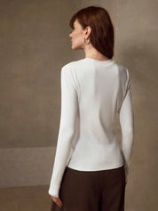 KOTTY Women Solid White Long Sleeve Slim Fit Top