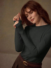 KOTTY Women Solid Grey Long Sleeve Slim Fit Top