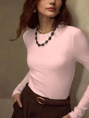 KOTTY Women Solid Baby Pink Long Sleeve Slim Fit Top