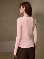 KOTTY Women Solid Baby Pink Long Sleeve Slim Fit Top