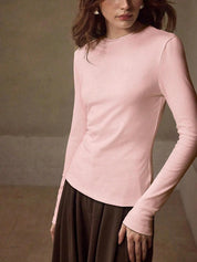 KOTTY Women Solid Baby Pink Long Sleeve Slim Fit Top